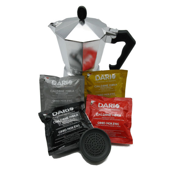 KIT (MOKA DEL MAESTRO 3 TAZZE + INSERTO GOOD MOKING + 25 CIALDONI MIX)